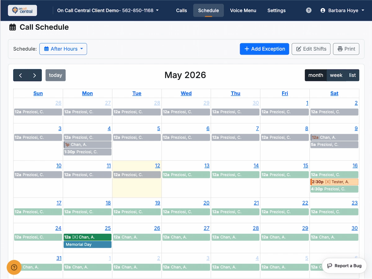Pantalla de calendarios