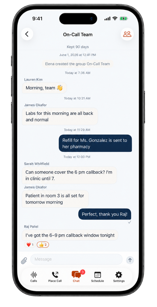 On Call Central app: secure team chat